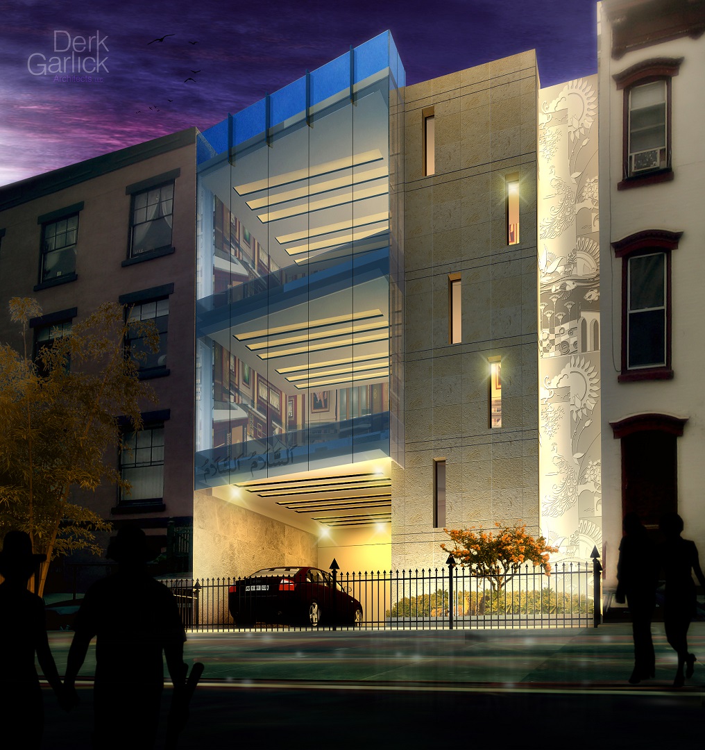 Picture of a rendered image of a building at night